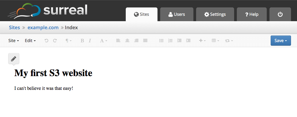The Live Editor in Surreal CMS
