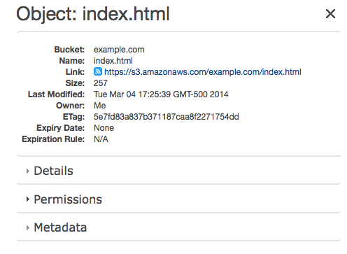 Getting the link to your file in the AWS console